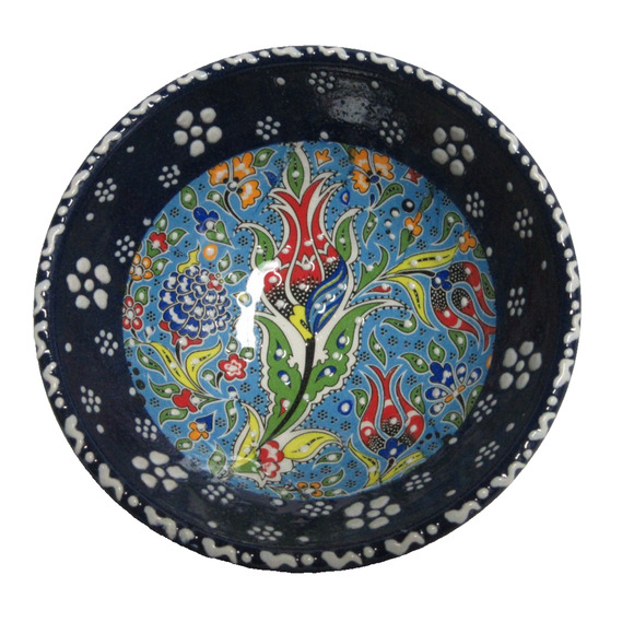 4 Turkish Mini Finger Bowl Handmade Hand Painted Raised Paint Ceramic Pottery 5" - Picture 5 of 8